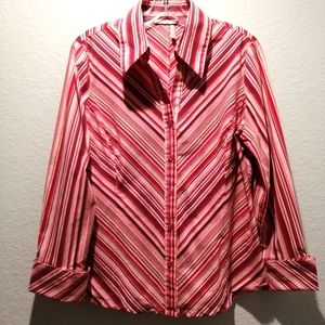 Classiques Entier Womens Long Sleeve Dress Shirt Pink Stripe - Size Petite L